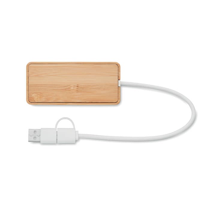 HUBBAM 3-portowy bambusowy hub USB