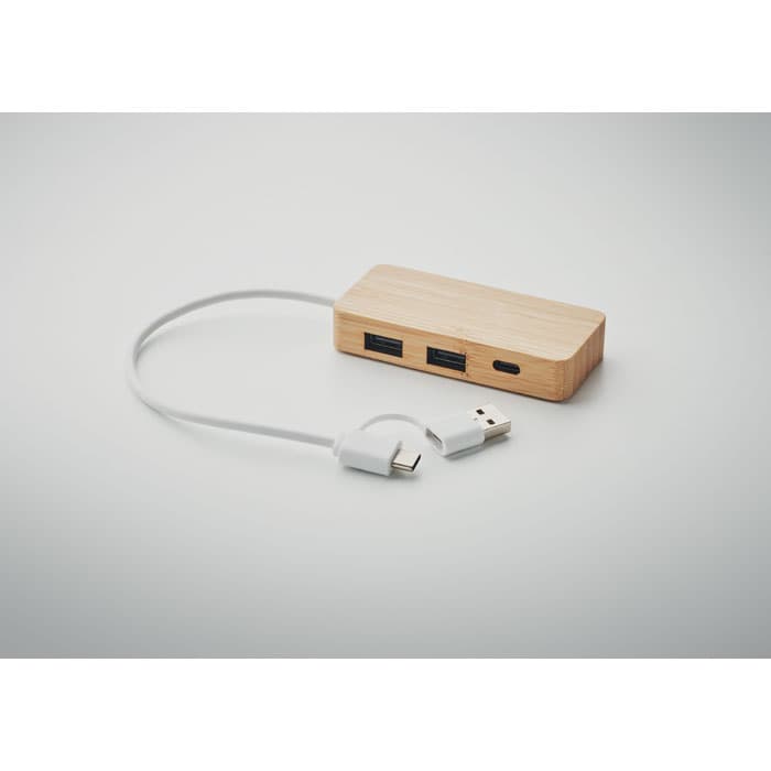 HUBBAM 3-portowy bambusowy hub USB