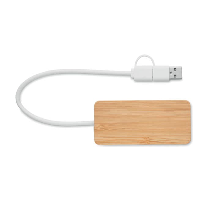 HUBBAM 3-portowy bambusowy hub USB