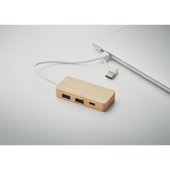 HUBBAM 3-portowy bambusowy hub USB