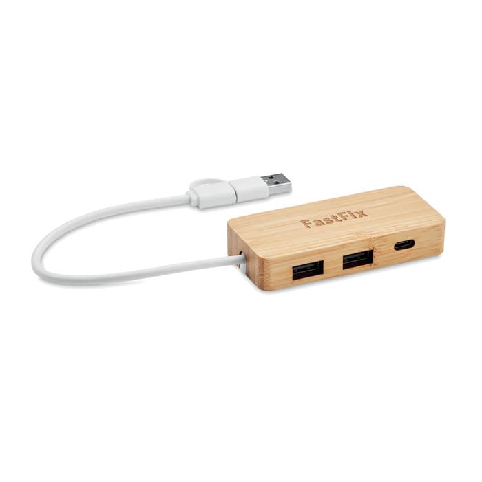 HUBBAM 3-portowy bambusowy hub USB