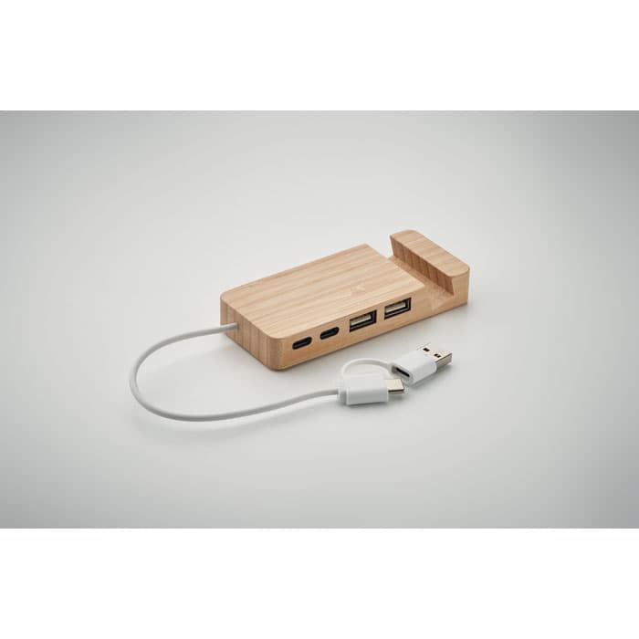 HUBSTAND 4-portowy bambusowy hub USB