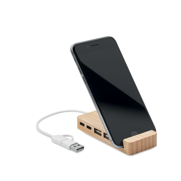 HUBSTAND 4-portowy bambusowy hub USB
