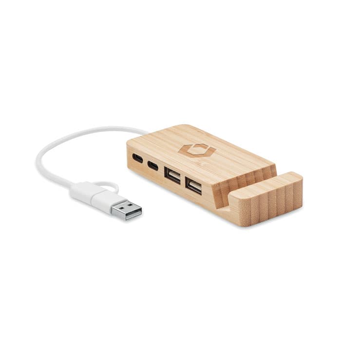 HUBSTAND 4-portowy bambusowy hub USB