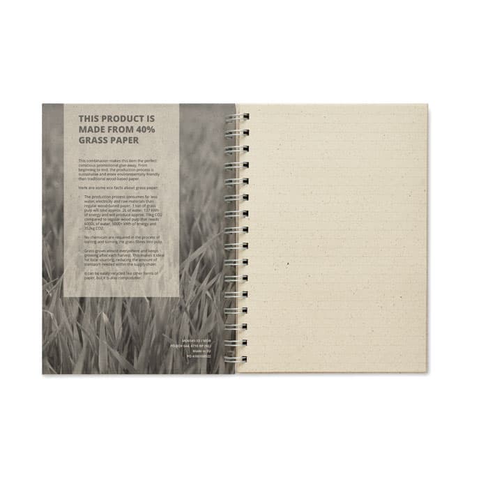 GRASS BOOK NotesA5 kratkę, papier z trawy