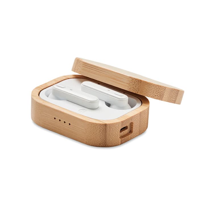 JAZZ BAMBOO Słuchawki TWS w etui z bambusa