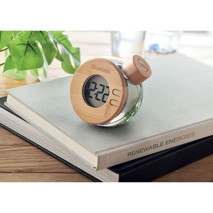 DROPPY LUX Bambusowy wodny zegar LCD