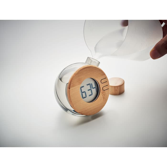DROPPY LUX Bambusowy wodny zegar LCD