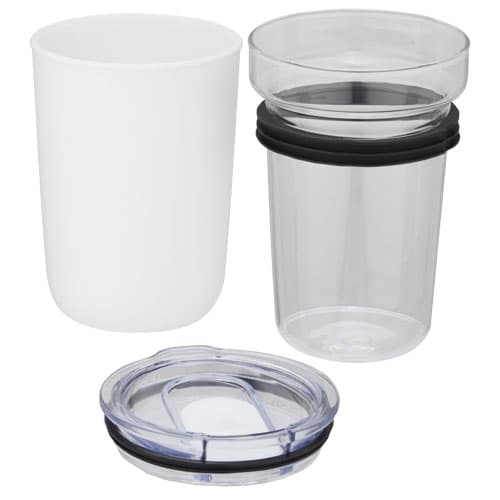 Szklany kubek Bello o pojemności 420 ml z zewnętrzną ścianką z plastiku z recyklingu