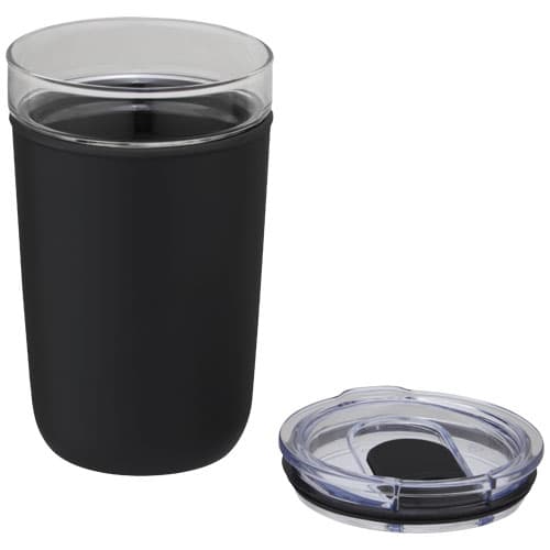 Szklany kubek Bello o pojemności 420 ml z zewnętrzną ścianką z plastiku z recyklingu