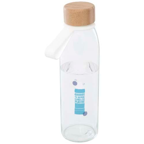 Szklana butelka na wodę Porto o pojemności 500 ml, z silikonowym uchwytem i z bambusową zakrętką