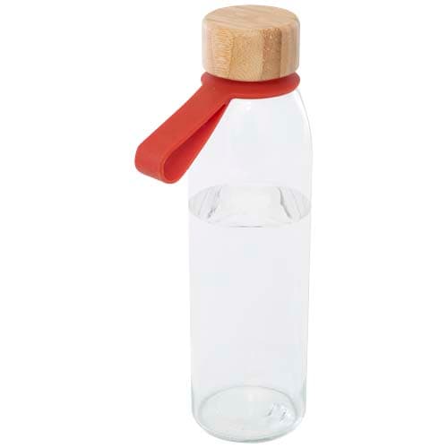 Szklana butelka na wodę Porto o pojemności 500 ml, z silikonowym uchwytem i z bambusową zakrętką