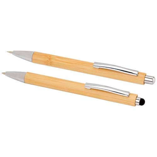 Oblys zestaw składający się z długopisu bambusowego i ołówka automatycznego
