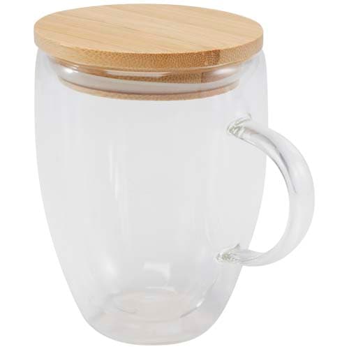Szklany kubek Leona 350 ml z bambusową pokrywką