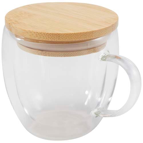Szklany kubek Lenora z bambusową pokrywką o pojemności 250 ml