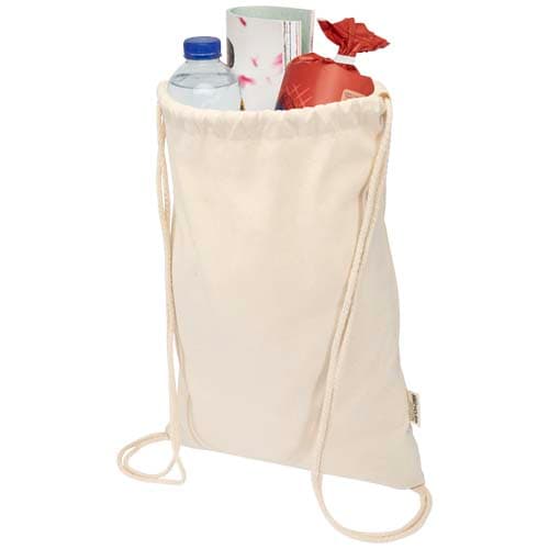 Oregon Blend torba ściągana sznurkiem z materiału materiału z recyklingu, 140 g/m², 5 l, posiadająca certyfikat GRS