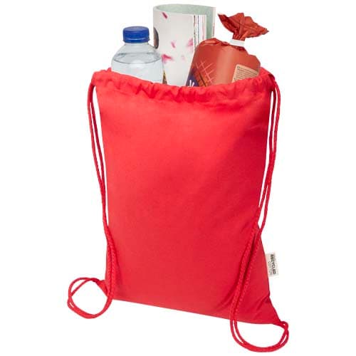 Oregon Blend torba ściągana sznurkiem z materiału materiału z recyklingu, 140 g/m², 5 l, posiadająca certyfikat GRS
