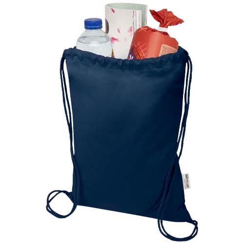 Oregon Blend torba ściągana sznurkiem z materiału materiału z recyklingu, 140 g/m², 5 l, posiadająca certyfikat GRS