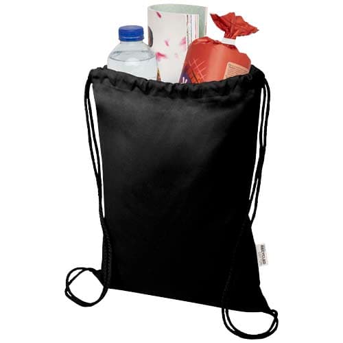 Oregon Blend torba ściągana sznurkiem z materiału materiału z recyklingu, 140 g/m², 5 l, posiadająca certyfikat GRS