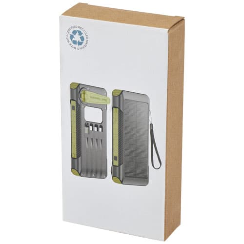 Soldy powerbank solarny o pojemności 10 000 mAh z dynamem wykonany z tworzyw sztucznych pochodzących z recyklingu z certyfika