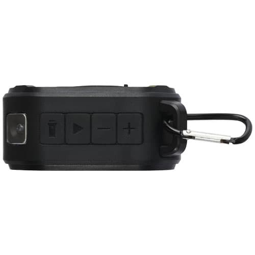 Solo plastikowy głośnik solarny Bluetooth® IPX5 o mocy 3 W z karabińczykiem wykonany z tworzywa pochodzącego z recyklingu z c