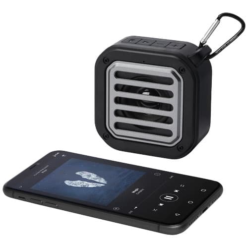 Solo plastikowy głośnik solarny Bluetooth® IPX5 o mocy 3 W z karabińczykiem wykonany z tworzywa pochodzącego z recyklingu z c