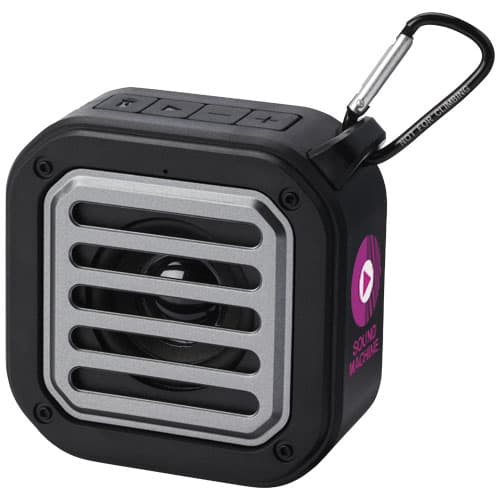 Solo plastikowy głośnik solarny Bluetooth® IPX5 o mocy 3 W z karabińczykiem wykonany z tworzywa pochodzącego z recyklingu z c
