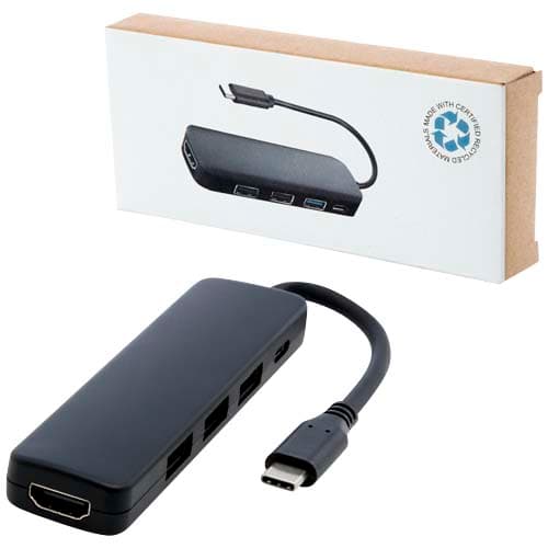 Loop adapter multimedialny USB 2.0-3.0 z portem HDMI wykonany z tworzyw sztucznych pochodzących z recyklingu z certyfikatem R