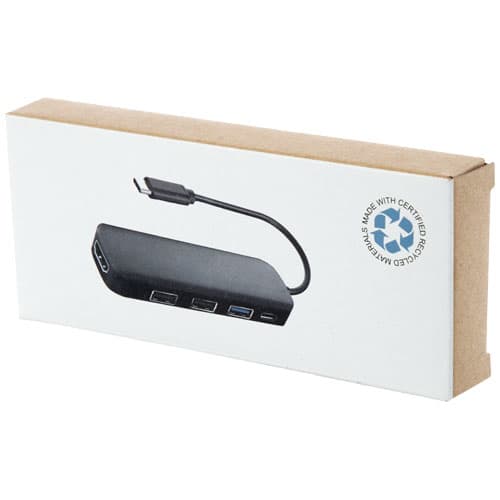 Loop adapter multimedialny USB 2.0-3.0 z portem HDMI wykonany z tworzyw sztucznych pochodzących z recyklingu z certyfikatem R