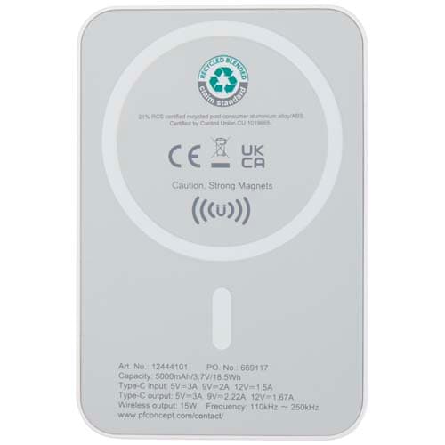 Acrab magnetyczny bezprzewodowy powerbank o pojemności 5000 mAh i mocy 15 W z technologią PD 20 W — wykonany z tworzyw sztycz