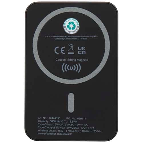 Acrab magnetyczny bezprzewodowy powerbank o pojemności 5000 mAh i mocy 15 W z technologią PD 20 W — wykonany z tworzyw sztycz