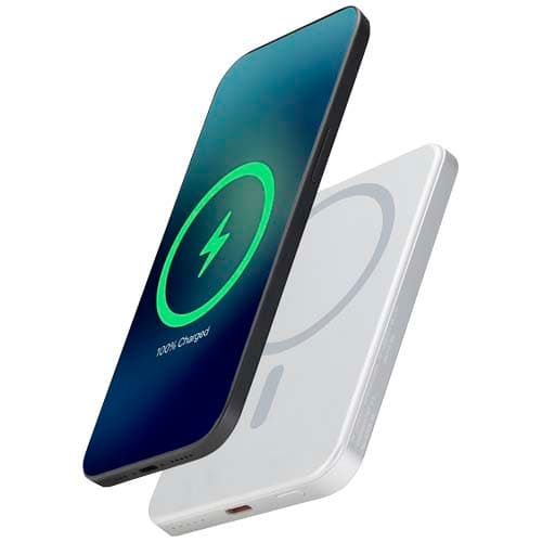 Powerbank Avis 5000 mAh z recyklingowanego aluminium posiadającego certyfikację RCS, z wbudowanym magnesem