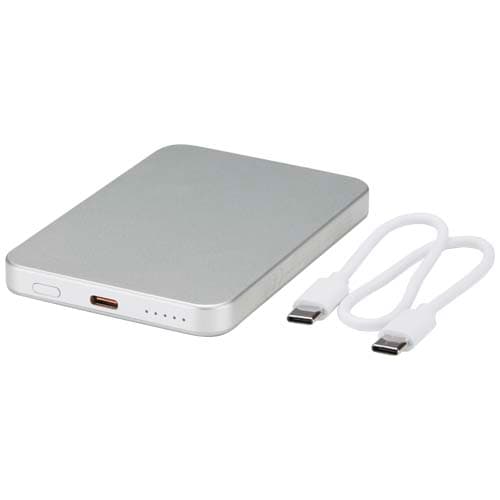 Powerbank Avis 5000 mAh z recyklingowanego aluminium posiadającego certyfikację RCS, z wbudowanym magnesem