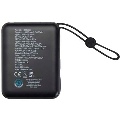 Acrux powerbank do tabletu o pojemności 10 000 mAh i mocy 35 W z wbudowanym kablem typu C - wykonany z tworzyw sztucznych poc