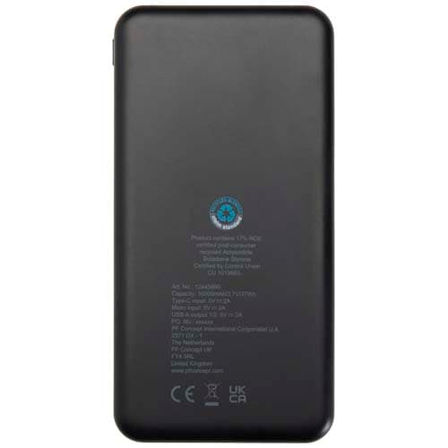 Intan powerbank o pojemności 10 000 mAh i mocy 10 W z tworzyw sztucznych pochodzących z recyklingu