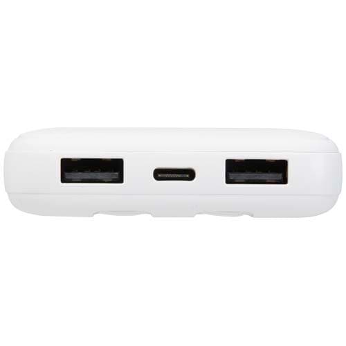 Adhil powerbank o pojemności 10.000 mAh i mocy 10 W z tworzyw sztucznych pochodzących z recyklilngu z 2 wbudowanymi kablami