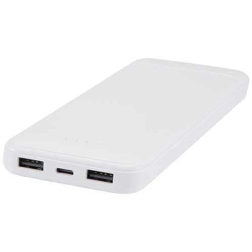 Adhil powerbank o pojemności 10.000 mAh i mocy 10 W z tworzyw sztucznych pochodzących z recyklilngu z 2 wbudowanymi kablami
