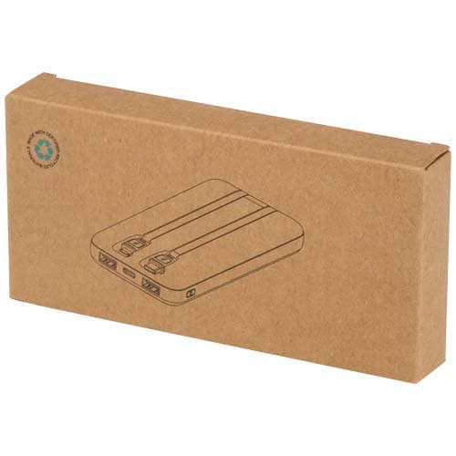 Adhil powerbank o pojemności 10.000 mAh i mocy 10 W z tworzyw sztucznych pochodzących z recyklilngu z 2 wbudowanymi kablami