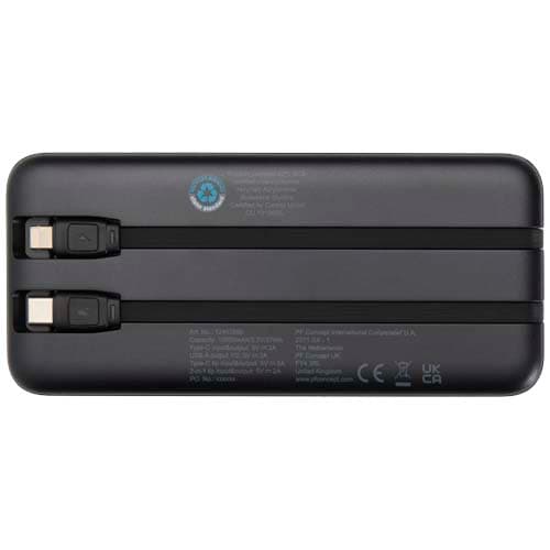Adhil powerbank o pojemności 10.000 mAh i mocy 10 W z tworzyw sztucznych pochodzących z recyklilngu z 2 wbudowanymi kablami