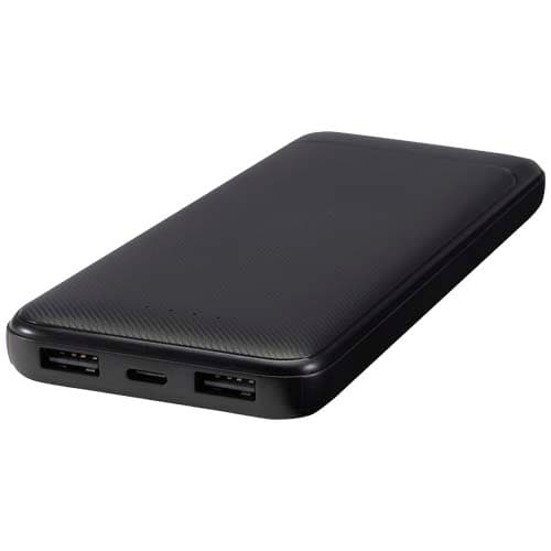 Adhil powerbank o pojemności 10.000 mAh i mocy 10 W z tworzyw sztucznych pochodzących z recyklilngu z 2 wbudowanymi kablami