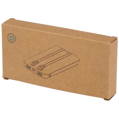 Adhil powerbank o pojemności 10.000 mAh i mocy 10 W z tworzyw sztucznych pochodzących z recyklilngu z 2 wbudowanymi kablami