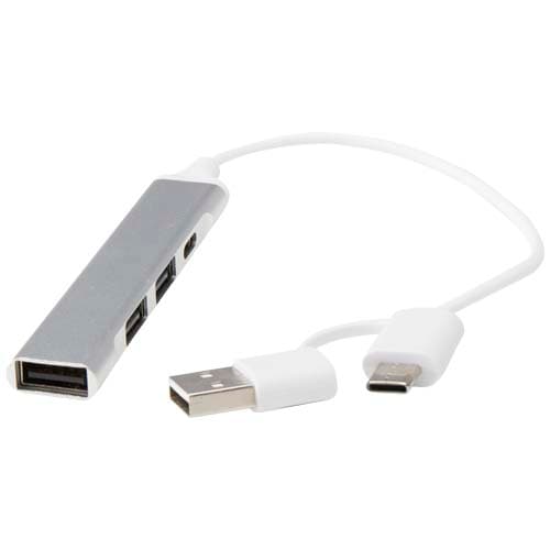 Alkaid 4-portowy hub USB-A i typu C z podwójnym wejściem wykonany z aluminium z recyklingu