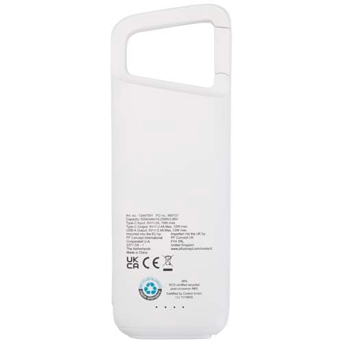 Alkes wodoodporny powerbank z karabińczykiem o pojemności 5000 mAh i mocy 12 W, wykonany z tworzyw sztucznych pochodzących z
