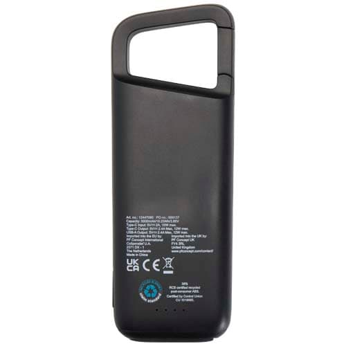 Alkes wodoodporny powerbank z karabińczykiem o pojemności 5000 mAh i mocy 12 W, wykonany z tworzyw sztucznych pochodzących z