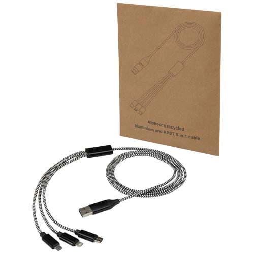 Alphecca - kabel ładujący 5 w 1 wykonany z recyklingowanego aluminium i tworzywa RPET
