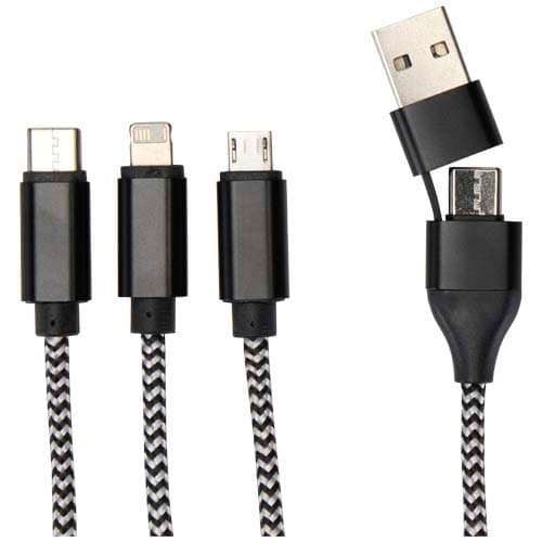 Alphecca - kabel ładujący 5 w 1 wykonany z recyklingowanego aluminium i tworzywa RPET