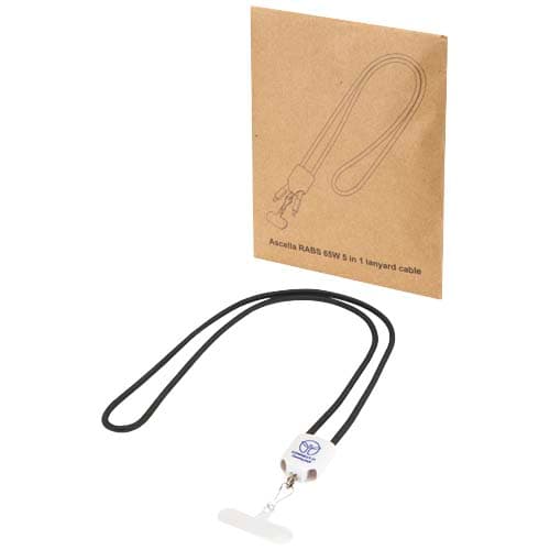 Ion 65 W 5 w 1 - kabel do ładowania z funkcją smyczy na szyję, wykonany z tworzywa sztucznego pochodzącego z recyklingu