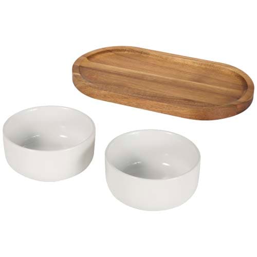 Noa zestaw drewnianej tacy i ceramicznych misek do serwowania