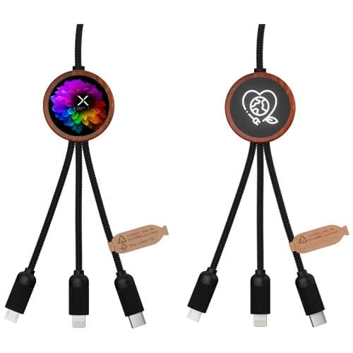 SCX.design C37 kabel do ładowania z podświetlanym logo 5-w-1 rPET i z okrągłą drewnianą obudową 40W