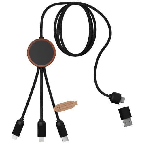 SCX.design C37 kabel do ładowania z podświetlanym logo 5-w-1 rPET i z okrągłą drewnianą obudową 40W